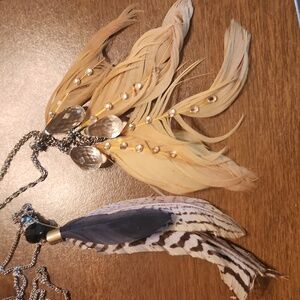 2 vintage feather beaded necklaces